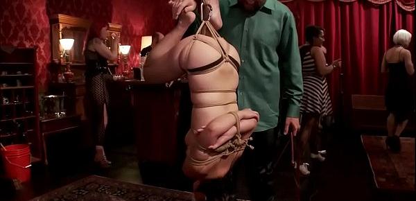  Busty bound slave anal fucked at party